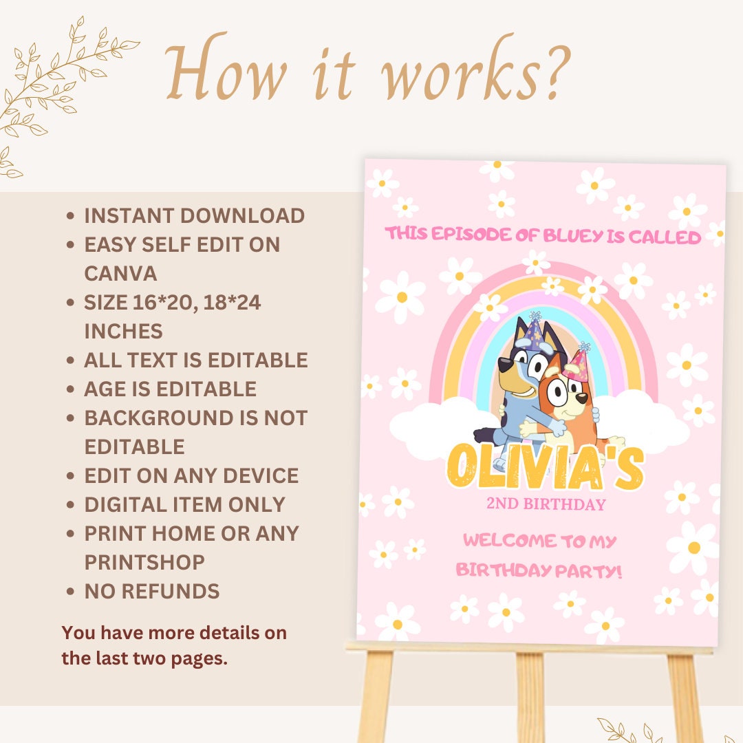 Bluey Welcomesign Editable Bluey Welcome Sign for Girl Blue Dog Birthday Sign Bluey ...