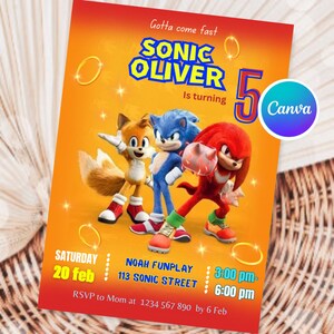 Sonic Invitation for Boy Editable Sonic the Hedgehog Birthday Invite ...