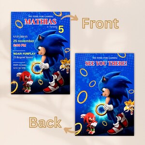 Sonic Invitation for Boy Editable Sonic the Hedgehog Birthday Invite ...