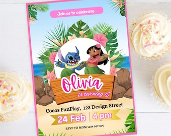 Stitch Editable Birthday Invite for Girl Stitch Invitation for kids party Stitch Party girl editable invitation aloha hawaii invite