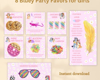 8 Bluey Party Favors for Girl Party Blue Dog Theme Girls Birthday Treat Bundles Bluey Girl Gift Party Bluey Granny Glasses Keepy uppy BB04