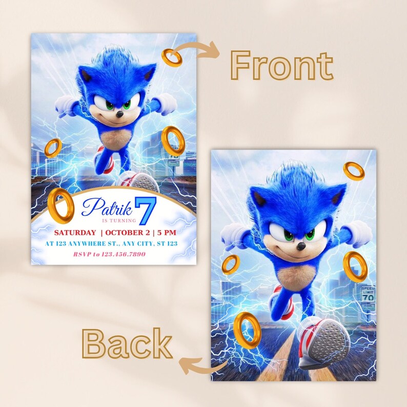 Editable Sonic Birthday Invitation for boy Sonic The Hedgehog Birthday Invite Sonic Kids Party Invite Sonic Knuckle and Tails Invitation zdjęcie 4