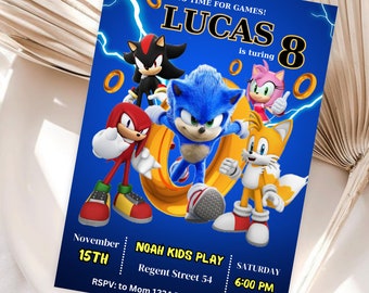 Sonic Einladung für Junge Sonic The Hedgehog Geburtstag einladen Sonic Kids Party einladen Sonic Knuckle und Tails Einladung