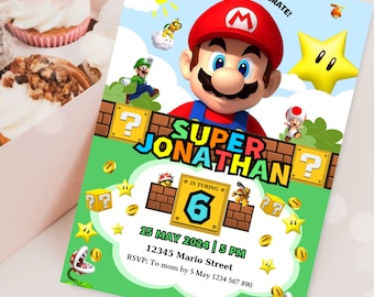 Bewerkbare Super Mario-uitnodiging voor jongens Uitnodigen Super Mario-verjaardagsuitnodiging Partij Super Mario Bros-sjabloon Uitnodigen Game Boy-uitnodiging