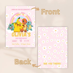 Editable Pokemon Birthday Invite for Girl Pokemon Invitation Birthday Party Girl Pikachu Invite Pokemon Canva Pikachu Invitation Girl Party image 4