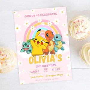 Invitación de cumpleaños editable de Pokémon para niña Invitación de Pokémon Fiesta de cumpleaños Chica Pikachu Invitación Pokémon Canva Pikachu Invitación Fiesta de niñas imagen 6