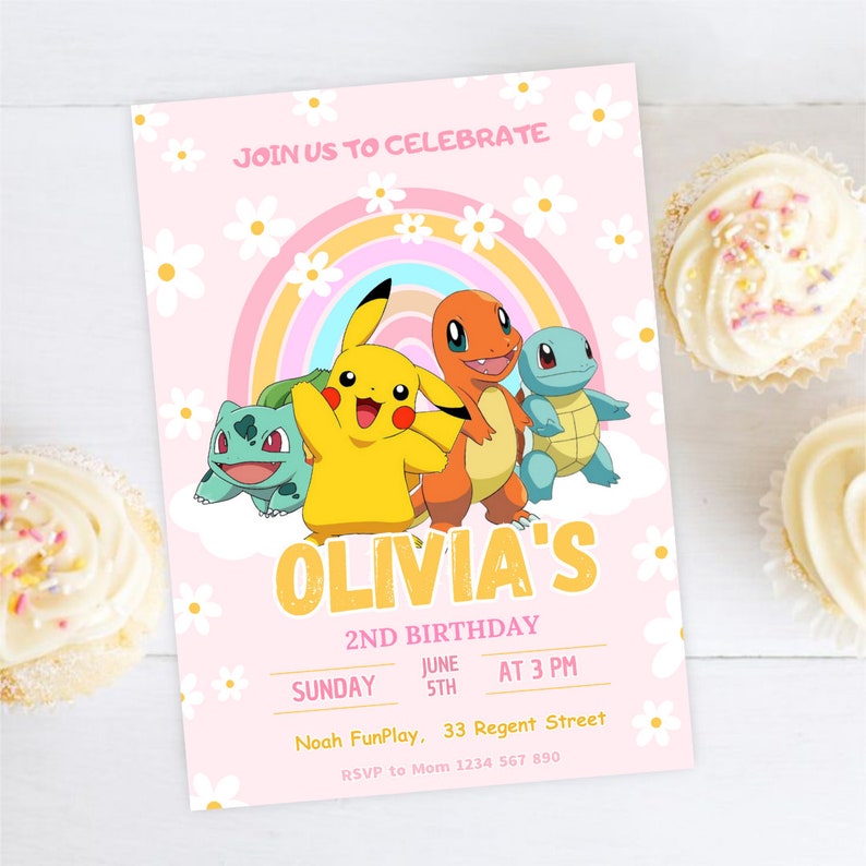 Invitation d'anniversaire Pokemon modifiable pour fille Invitation Pokemon fête d'anniversaire fille Pikachu Invitation Pokemon toile Pikachu Invitation fête fille image 6