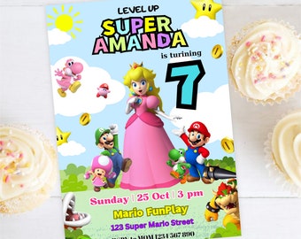 Princess Peach Birthday Invitation Princess Peach Editable Digital invite for girl super mario invitation kids party game girl invite kids