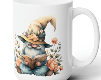 Gnome Mug,Perfect gift for Mom,gnome coffee mug,Cute Scandi gnome,Gnome with hat,Gnome reading a book,Love Gnome,Gnome mug,Gnome Lover