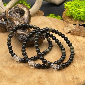 Pulseira de Obsidiana Dourada e Cristal de Rocha - Radiância e Proteção Mística