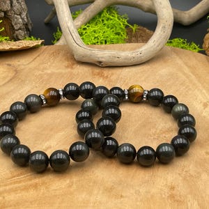 Celestial Eye and Tiger Eye Obsidian Bracelet - 12mm