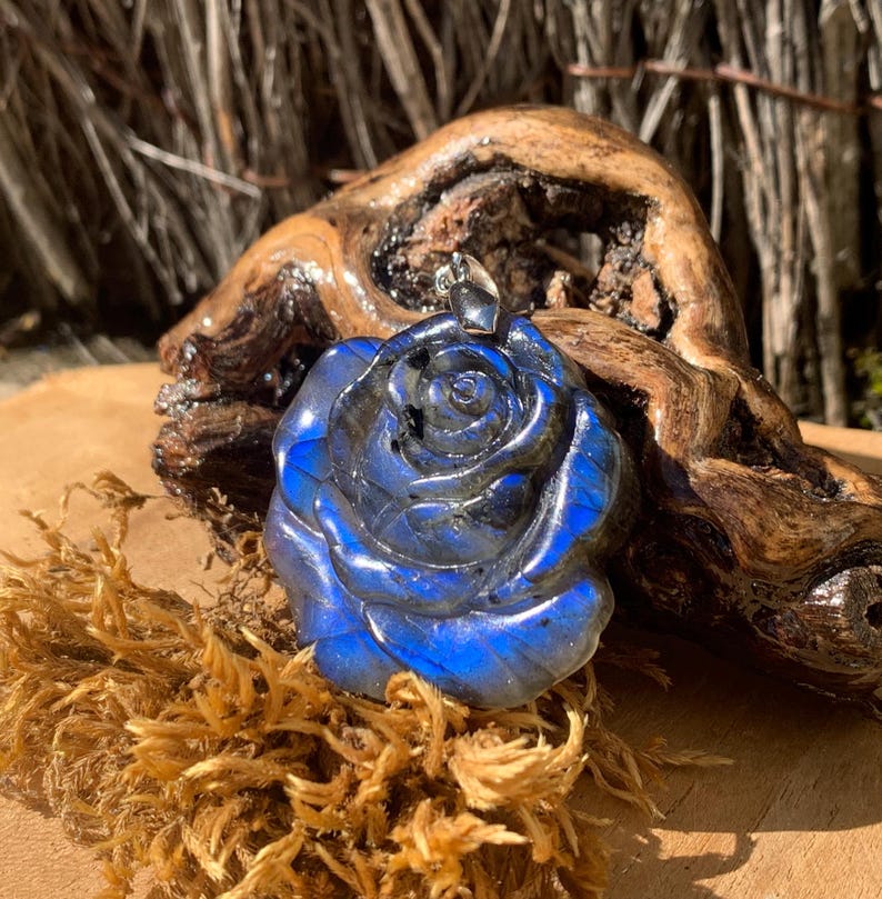 Labradorite Rose Pendant Etsy