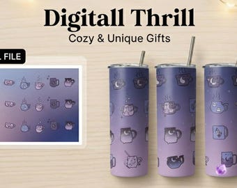 Dark Cottagecore Tumbler Wrap | Moon Magic Botanical PNG | Seamless Celestial Crystal Design for 20oz Skinny Tumblers