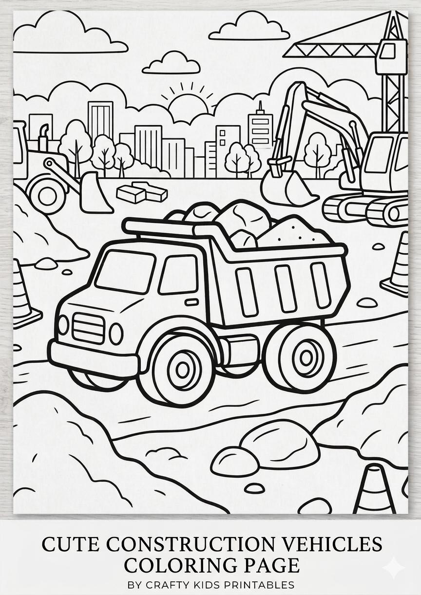 Construction Coloring Pages for Kids, STEM Excavator Digger Activities ...