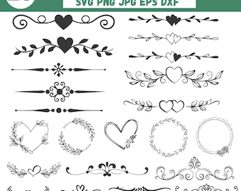 Elegant Heart Border SVG, Decorative Flourish Frame Cut File, Wedding Invitation Stationery Elements, Vintage Calligraphy Divider for Cricut