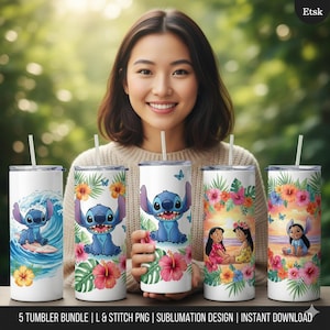 Stitch Lilo Floral Tumbler Wrap, Tropical Sublimation Design (Digital Download) image 3