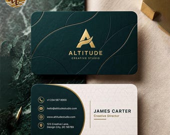 Professionelles Visitenkartendesign, individuelle Firmenvisitenkarte, moderne smaragdgrüne Goldkarte, luxuriöse Visitenkarte mit Prägung, personalisiert