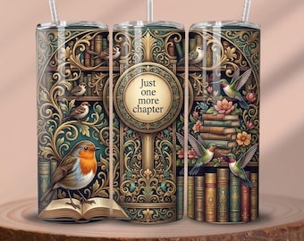 Floral Bookshelf Tumbler Wrap PNG, Book Lover Sublimation Design (Digital Download)