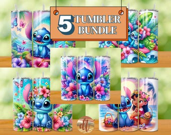 Stitch Tumbler Wrap PNG Bundle-  90s Cartoon Tumbler Sublimation Design- (Digital Download)
