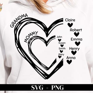 Custom Heart Grandkid Name SVG: Personalized Mom PNG (Digital Download)