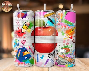 Personalized Teacher Tumbler Wrap PNG, Back to School Sublimation, School Supplies 20oz Skinny Tumbler, Custom Teacher Gift, Pencil Alphabe