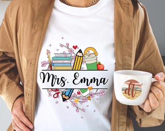 Custom Teacher Name SVG PNG | Personalized Back to School Shirt Design | Retro Groovy Teacher Appreciation Gift Cut File