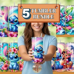 Stitch Lilo Floral Tumbler Wrap, Tropical Sublimation Design (Digital Download) image 2