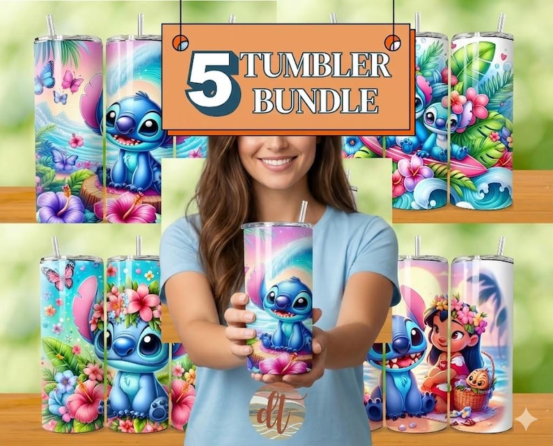 Stitch Lilo Floral Tumbler Wrap, Tropical Sublimation Design (Digital Download) image 2