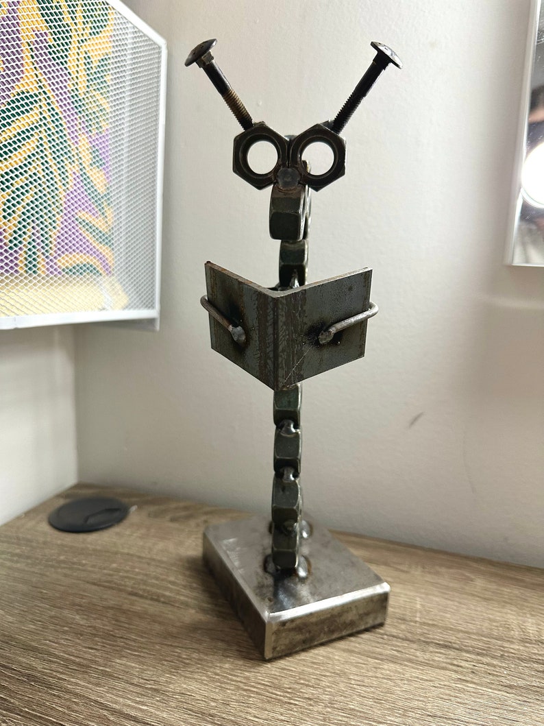 Metal Bookworm Sculpture | Industrial Nut and Bolt Art | Book Lover ...