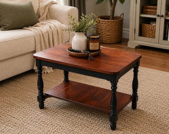 Mesita auxiliar de granja restaurada / Mesita de noche de madera maciza / Mesa auxiliar rústica negra y nogal / Decoración de casa de campo / Mesa pequeña para recibidor
