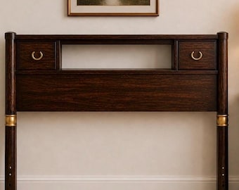 Cabecero Bassett vintage de madera maciza / Tamaño matrimonial / Detalles en latón / Estructura de cama minimalista de madera