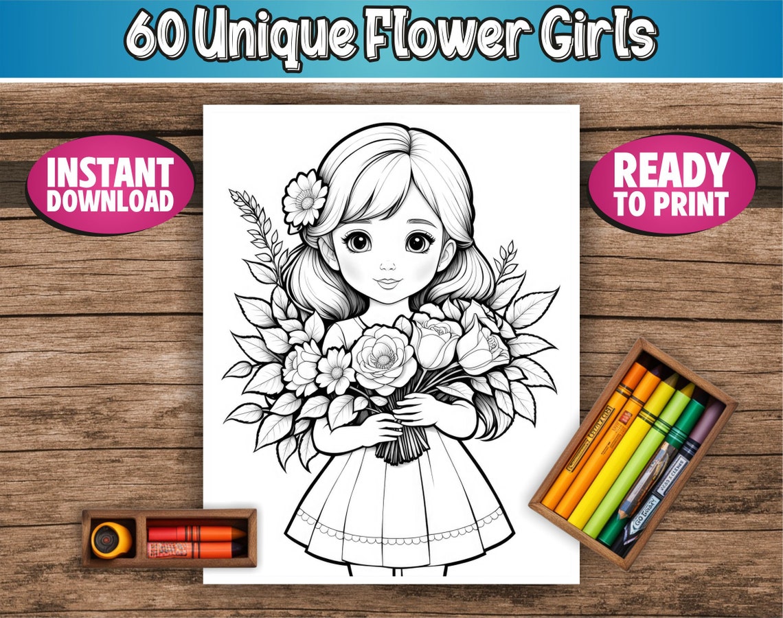 Flower Girl Coloring Book 60 Flower Girls Coloring Pages for Adults ...
