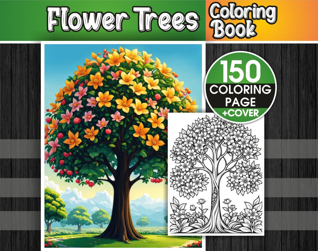 Flower Trees Coloring Book – 150 Flower Trees Coloring Pages - Instant ...