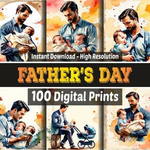 Documentos digitales del Día del Padre - 100 impresiones digitales – Diario basura – Álbum de recortes – Tarjetas de notas del Día del Padre - Papeles de cartas