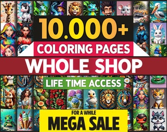 WHOLE SHOP BUNDLE Coloring Books – 10.000+ Coloring Page Pack – Coloring Book Entire Shop –  Life Time Access to Whole Shop Coloring Books