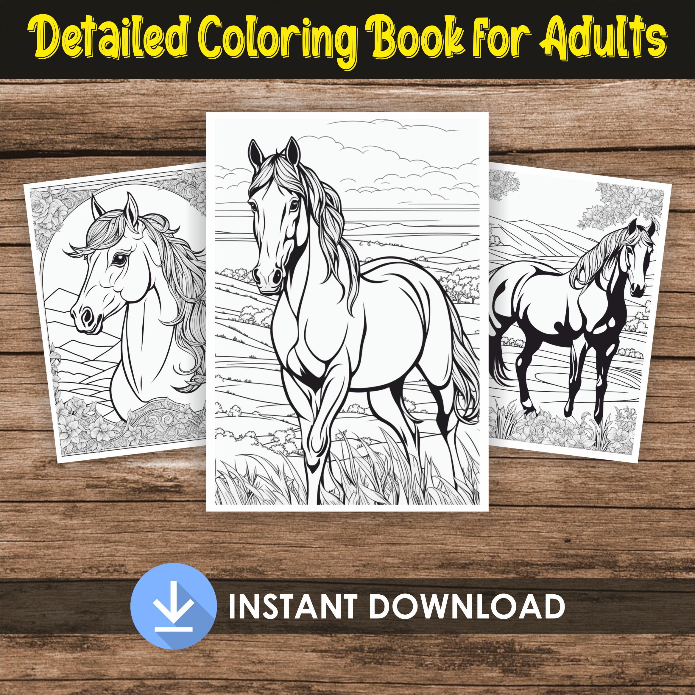 Horse Coloring Book - 24 Horse Coloring Pages for Adults - Instant ...
