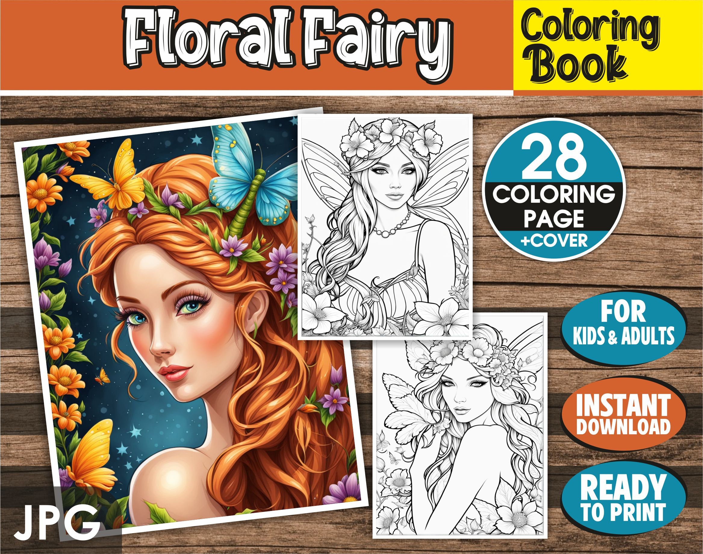 Floral Fairy Coloring Book – 28 Floral Fairy Coloring Pages for Adults & for Kids - Instant ...
