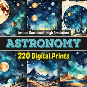 Astronomie Digital Papiere - 220 Digitaldrucke - Junk Journal - Scrapbook - Weltall Karten - Astronomie Karten - Erde - Mond - Planeten - Sonne