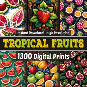 Tropische Früchte Digitale Papiere – 1300 Digitale Kunstdrucke – Kunstsammlung – Journal Karten – Druckbare Papierdesigns – Digitales Papier Bündel