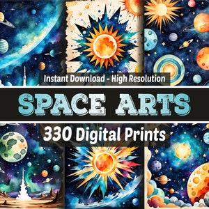 Space Arts Digital Papers - 330 Digital Prints – Junk Journal – Scrapbook – Space Cards  - Universe Cards