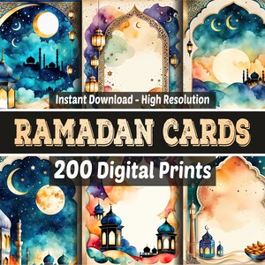 Cartões de notas do Ramadã - 200 impressões digitais - Papéis digitais - Junk Journal - Álbum de recortes - Papéis para cartas - Cartões comemorativos
