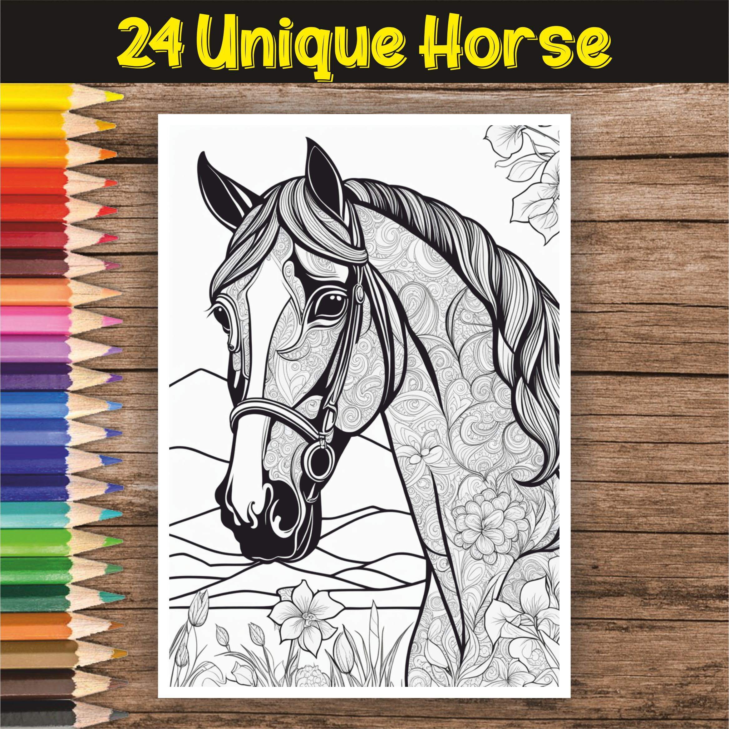 Horse Coloring Book - 24 Horse Coloring Pages for Adults - Instant ...