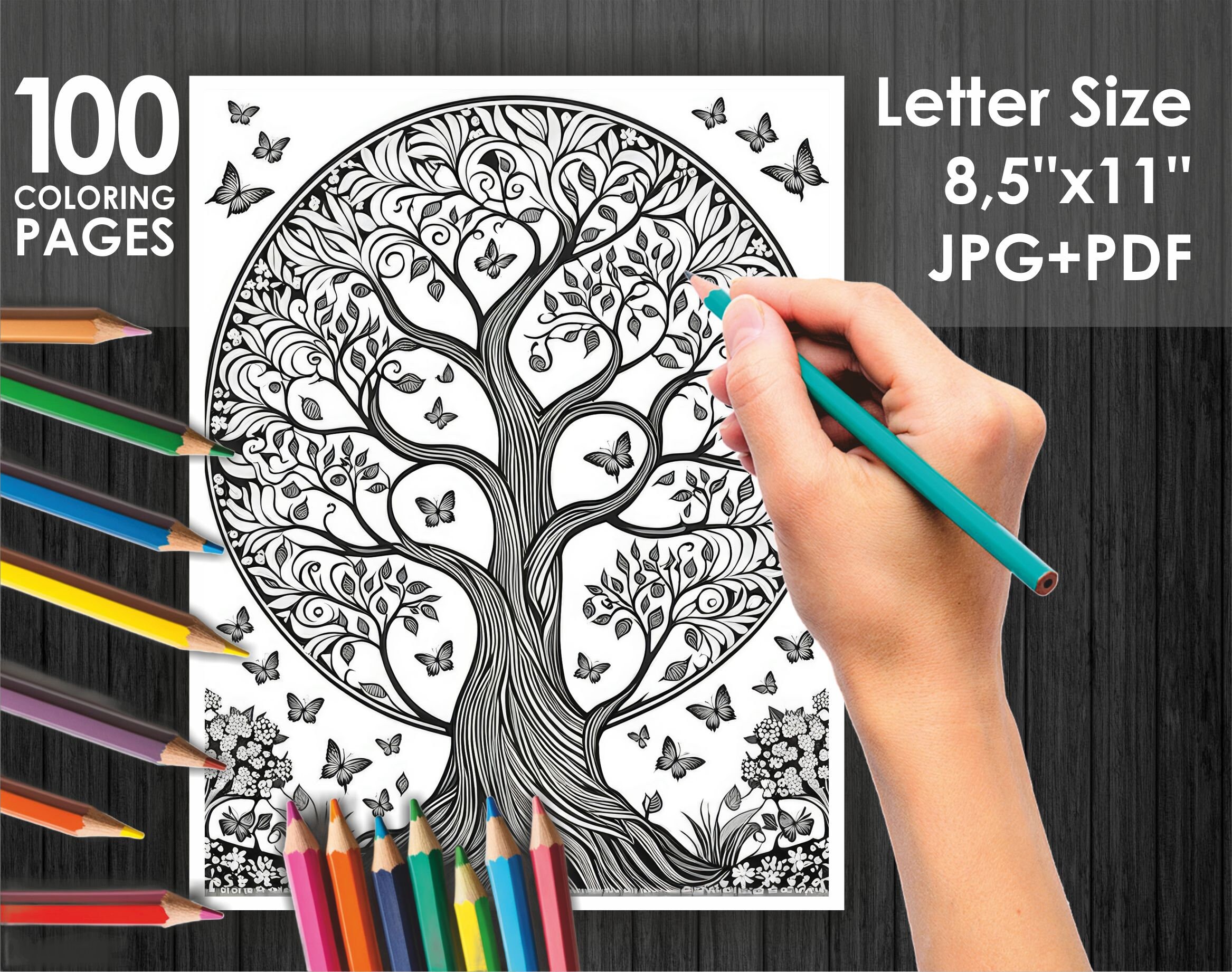 Tree of Life Coloring Book – 100 Tree of Life Coloring Pages - Instant ...