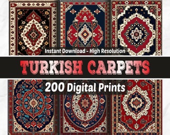 Turkish Carpet Motifs Digital Papers – 200 Digital Prints - Junk Journal Cards - Digital Prints - Wall Art – Junk Journaling - Scrapbooking