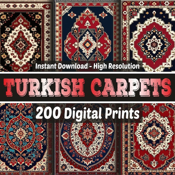 Turkish Carpet Motifs Digital Papers – 200 Digital Prints - Junk Journal Cards - Digital Prints - Wall Art – Junk Journaling - Scrapbooking