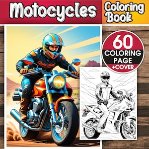 Motocycle Coloring Book – 60 Motocycles Coloring Pages for Adults & For Kids - Instant Download Coloring Book – Ready to print