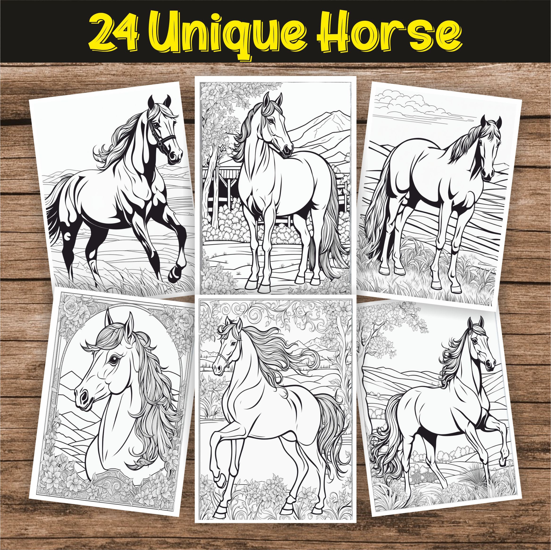 Horse Coloring Book - 24 Horse Coloring Pages for Adults - Instant ...