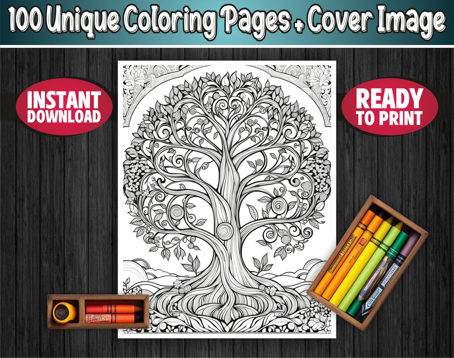 Tree of Life Coloring Book – 100 Tree of Life Coloring Pages - Instant ...