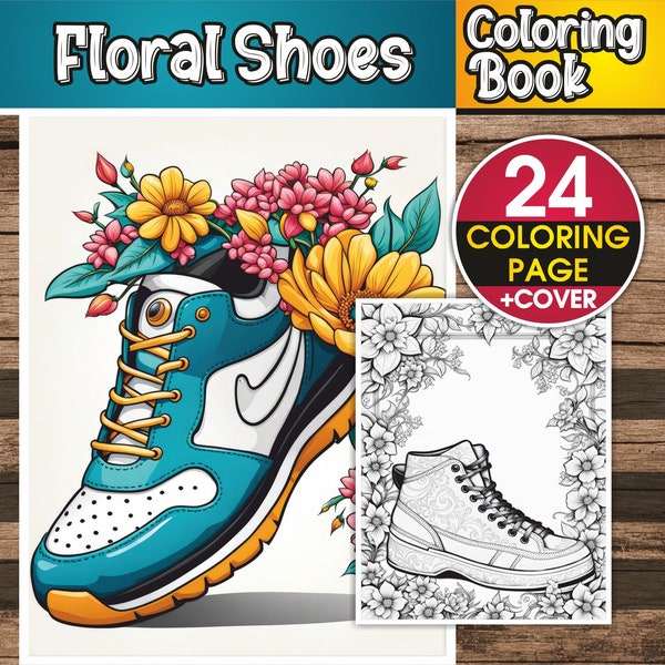 Floral Shoes Coloring Book – 24 Floral Shoes Coloring Pages for Adults & For Kids - Instant Download Coloring Book – Ready to print