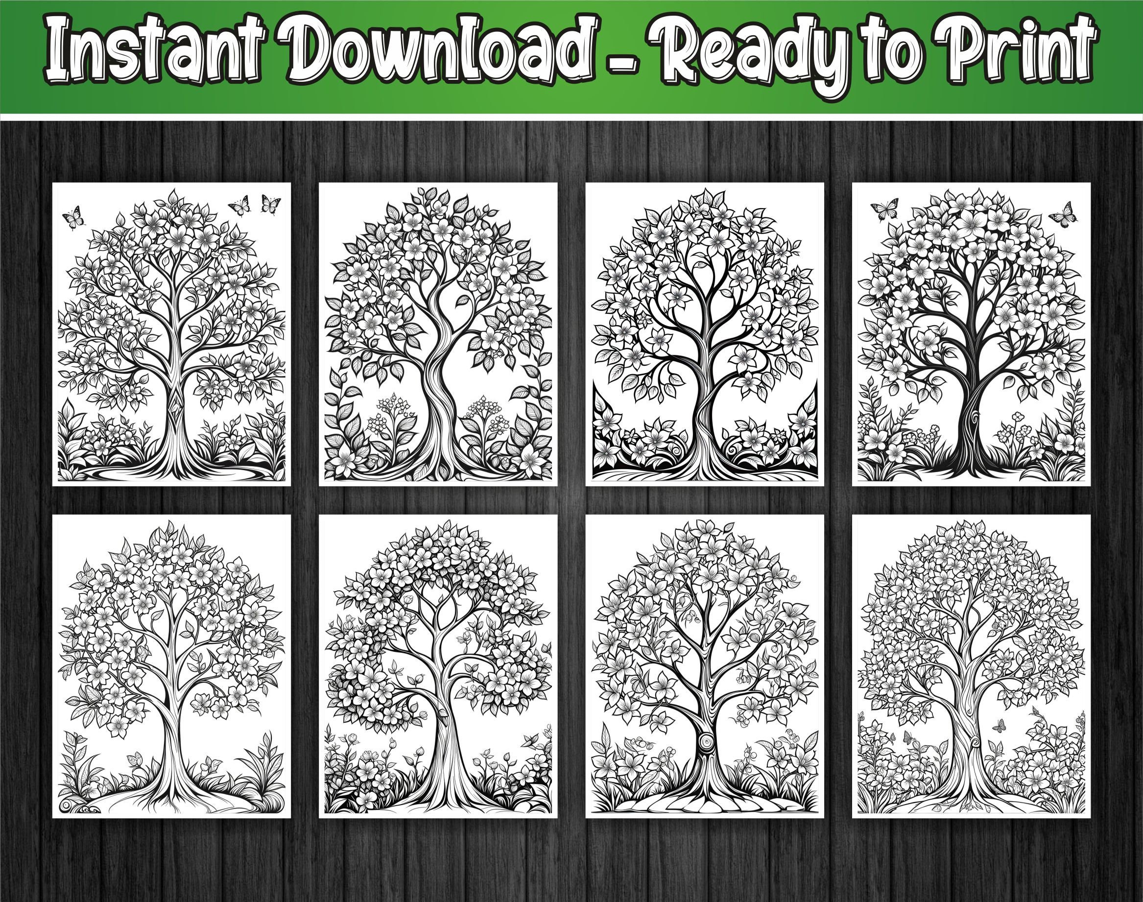 Flower Trees Coloring Book 150 Flower Trees Coloring Pages Instant ...